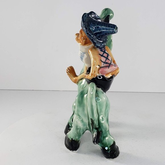 Vintage Man Riding Green Donkey Figurine Salt Pepper Shaker Holder - Picture 4 of 8